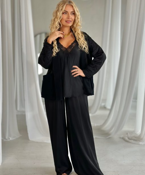 Juodos spalvos viskozinio šilko kelnės