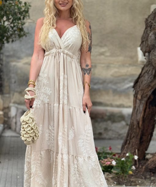 Latte spalvos paparčio rašto suknelė