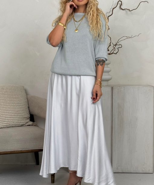 Sidabrinės baltos spalvos viskozinio šilko sijonas