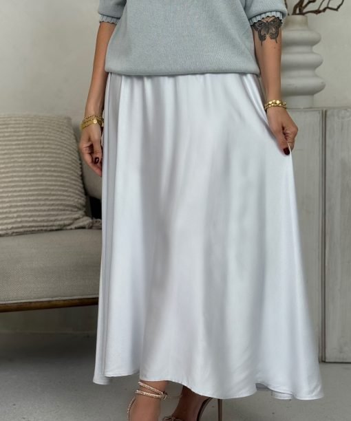 Alternative view of Sidabrinės baltos spalvos viskozinio šilko sijonas