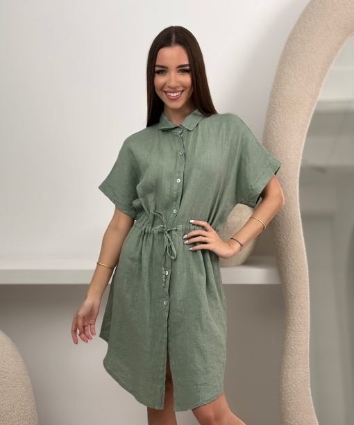 Mėtų spalvos lininė suknelė