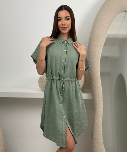 Alternative view of Mėtų spalvos lininė suknelė