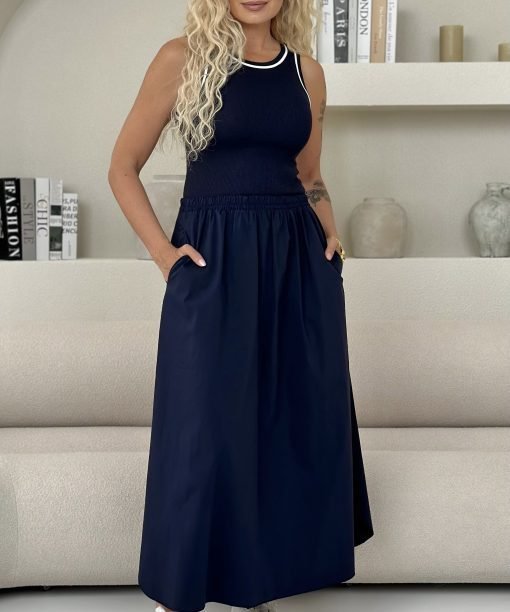 Suknelė, su kišenėmis, tamsiai mėlyna