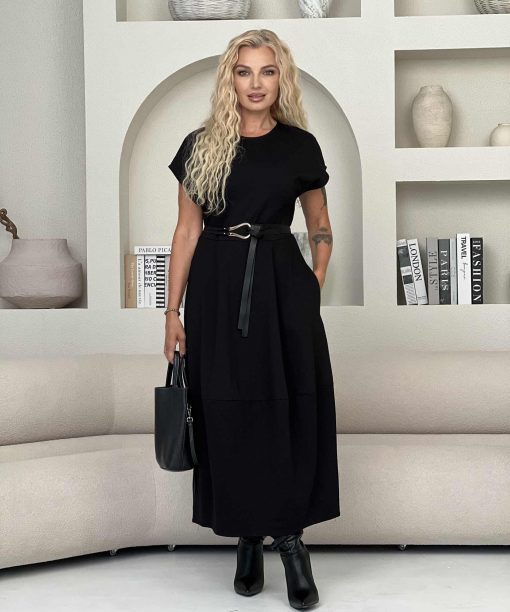 Alternative view of Midi ilgio juoda suknelė