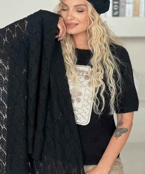 Alternative view of Ažūrinis šalikas, juodas