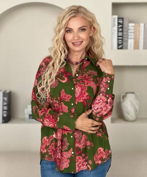 Marškiniai, žali su koralų raštais