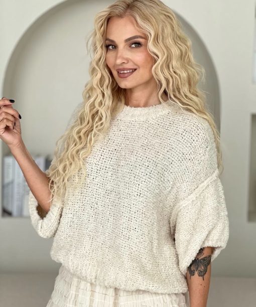 Alternative view of Megztinis 3/4 rankovės  „Debesėlis”pieno spalvos