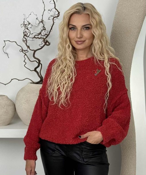 Alternative view of Megztinis "Debesėlis" , ilgos rankovės, raudona spalva