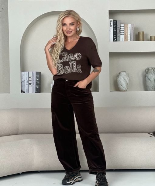 Alternative view of Aksominiai balloon džinsai, t.šokolado spalvos