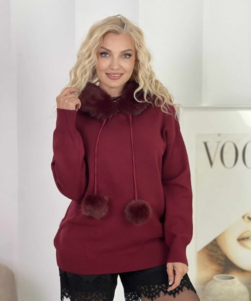 Megztinis "Kailiniai bumbulai", vyno spalva