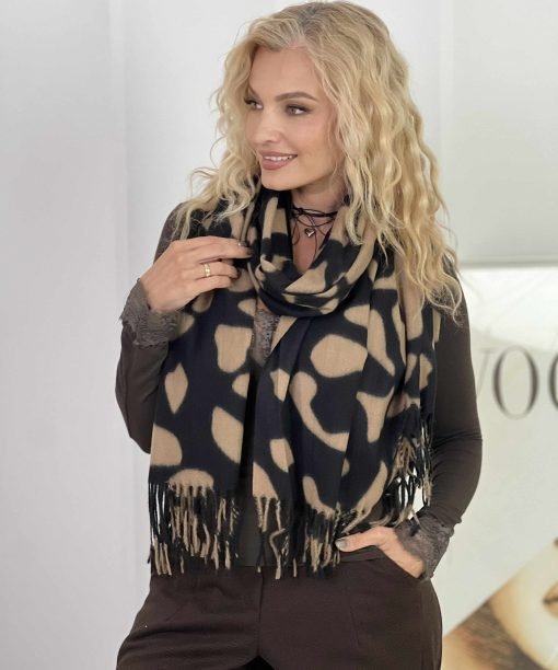 Alternative view of Šalikas "Paslėptas leopardas", latte/šokolado spalva