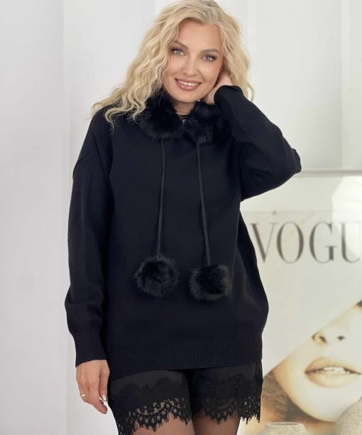 Megztinis "Kailiniai bumbulai", juoda spalva