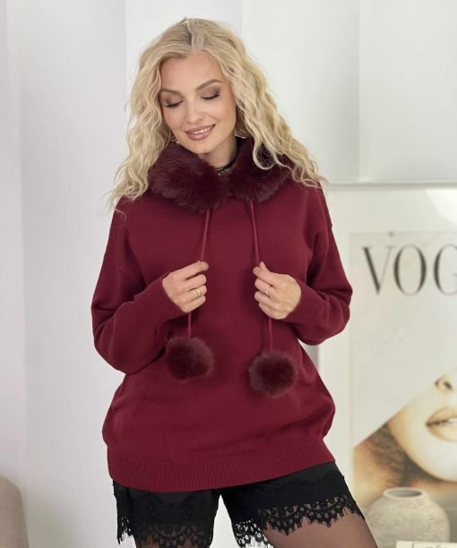 Alternative view of Megztinis "Kailiniai bumbulai", vyno spalva