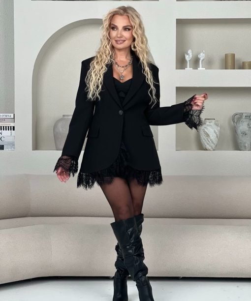 Alternative view of Švarkas su nėrinukais, juoda spalva