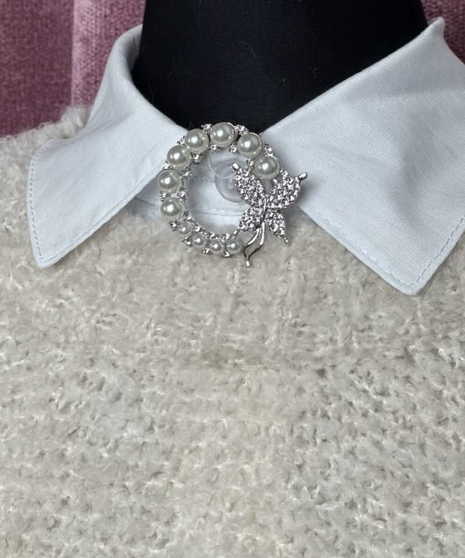 Alternative view of Segė "Perliukų žiedas su drugeliu", sidabro spalva