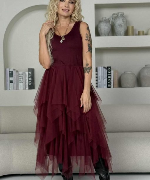 Alternative view of Apatinukas "Bangelės", tiulinis, ilgas, vyno spalva