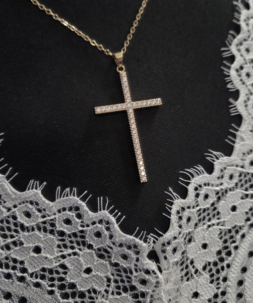 Alternative view of Kaklo papuošalas "Kryželis", aukso spalvos