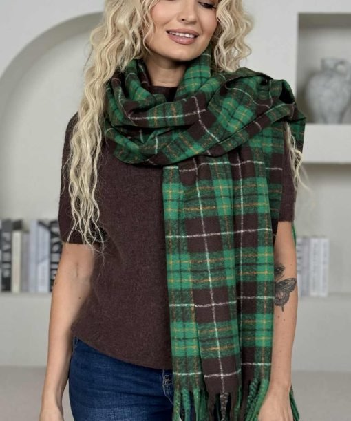 Šalikas “Languotas”, žalia/šokolado spalva