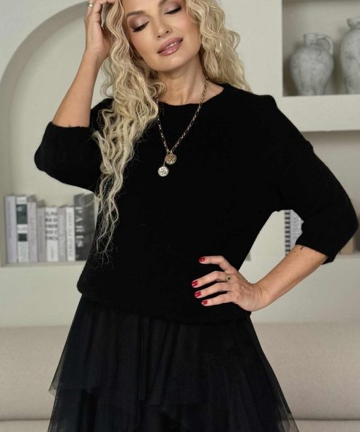 Megztinis "Alpaka" trumpos rankovės, juoda spalva