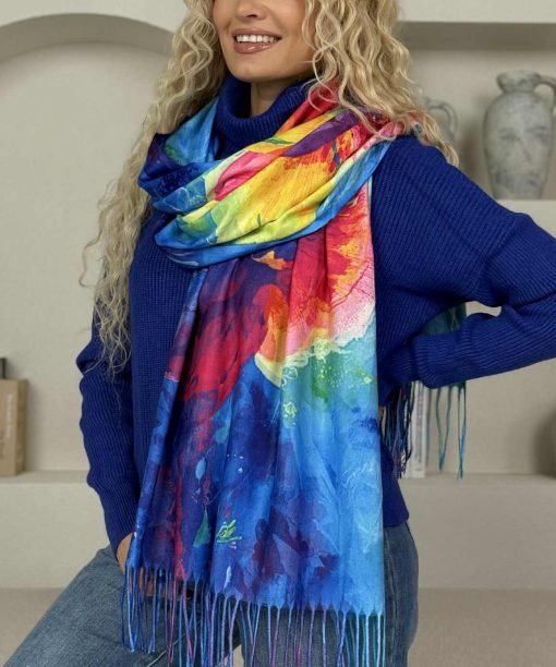 Šalikas "Žibutė" ryški mėlyna/marga spalva