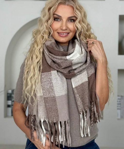 Šalikas "Languotas" kapučino/pieno atspalviai