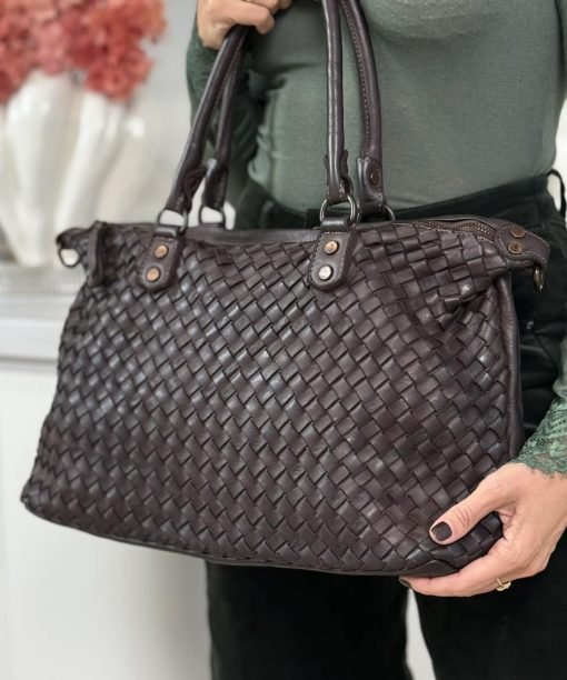 Rankinė, nat.oda , pinta, šokolado spalva