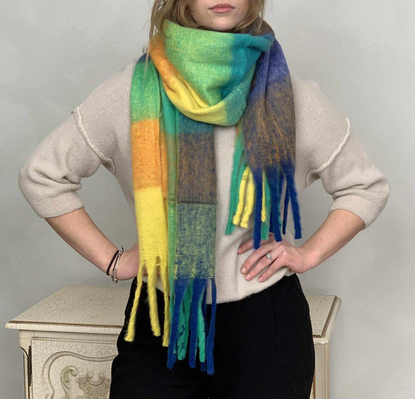 Languotas šalikas, geltona/mėtų/oranžinė/mėlyna - Image 2