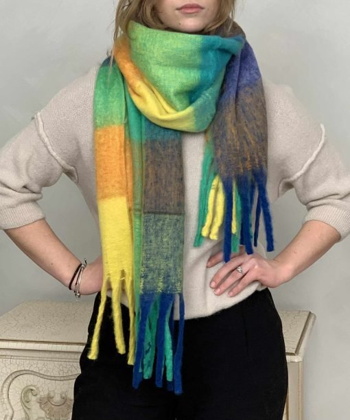 Languotas šalikas, geltona/mėtų/oranžinė/mėlyna