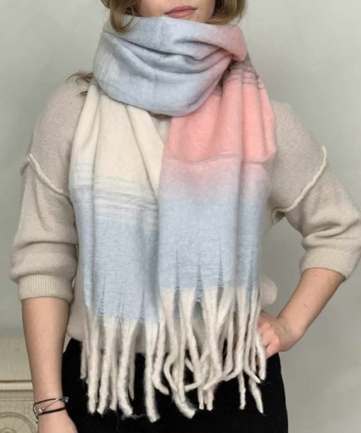 Šalikas "Linijos", žydra/rožinė/pieno