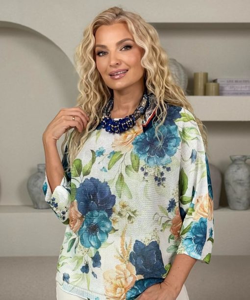 Megztinis "Bijūnai", mėlyna spalva