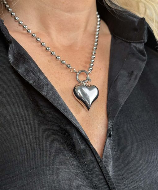 Kaklo papuošalas "Širdelė ir apvalūs karoliukai", aukso spalva