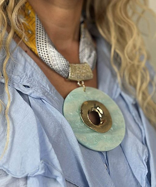 Kaklo papuošalas "Žiedas su skarele”, turkio spalva