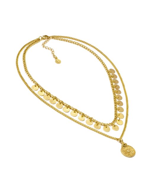 Alternative view of Kaklo papuošalas “Mažos monetos ir gėlytė”, aukso spalva