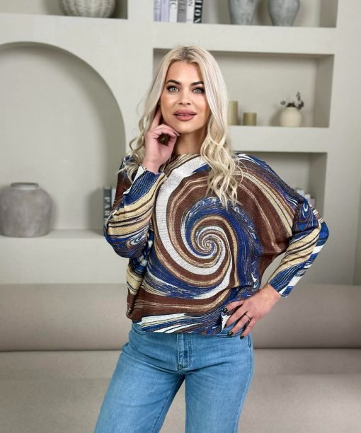 Alternative view of Megztinis "Sūkurys", su liureksu, šokolado/mėlyna spalva