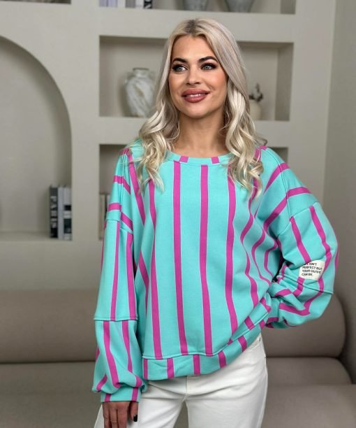 Alternative view of Džemperis "Kanarėlė" , mėtų/fuksija