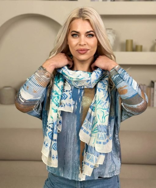 Šalikas "Koralai jūroje", mėlyna/metų spalva