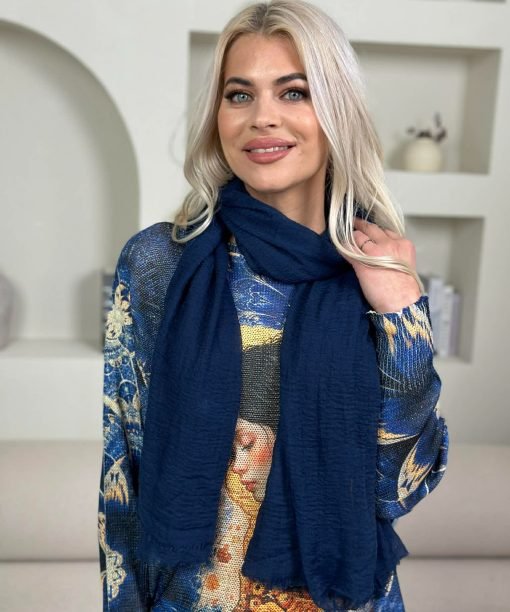 Alternative view of Šalikas "Vienspalvis", tamsiai mėlyna spalva