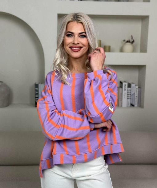 Alternative view of Džemperis "Kanarėlė" , alyvų/koralas