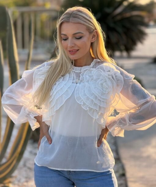 Alternative view of Palaidinė "Gėlių volanėliai", balta spalva