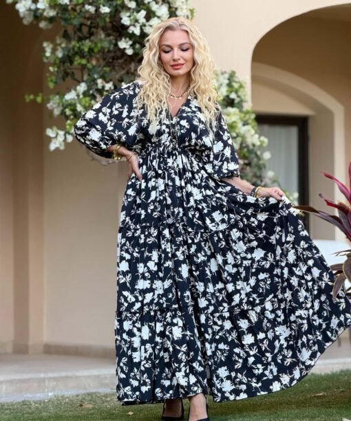 Alternative view of Suknelė "Lapai,ilga", juoda spalva