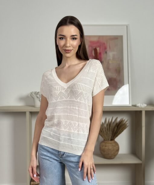 Palaidinė "Ažūrinė, zigzagai", pieno spalva