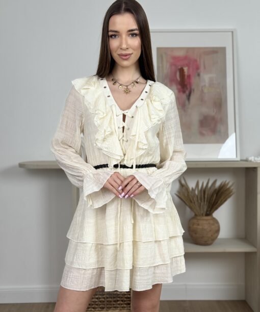 Alternative view of Suknelė "Suvarstoma" trumpa, latte spalva