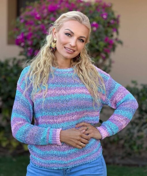 Alternative view of Megztinis "Dryžuotas melanžas", rožinė/žydra spalva