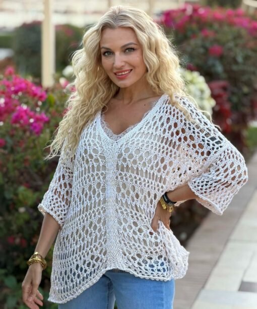 Megztinis "Ažūrinis", pieno spalva