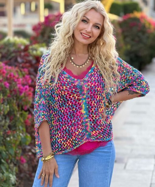 Alternative view of Megztinis "Tinkliukas", vaivorykštės spalva