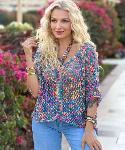 Megztinis "Tinkliukas", vaivorykštės spalva