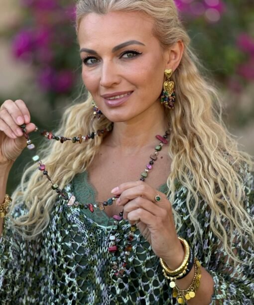 Kaklo papuošalas "Akmenėliai", žalia spalva