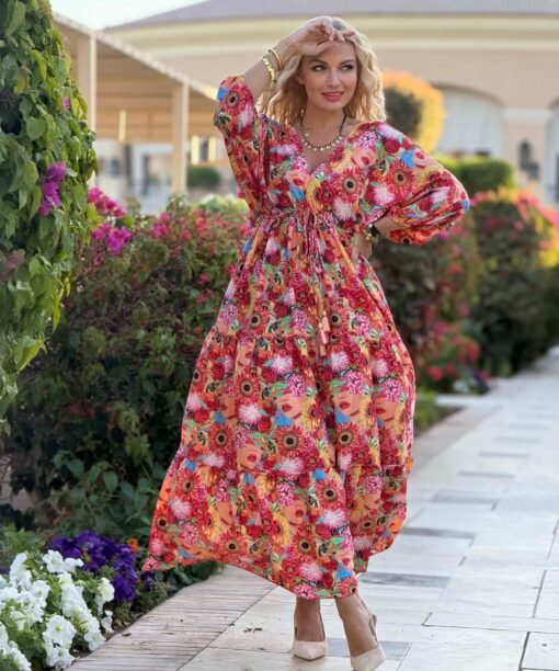 Alternative view of Suknelė "Veidas gėlėse",raudona/koralų spalva