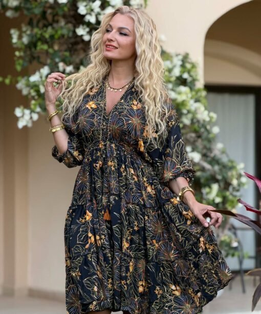 Alternative view of Suknelė "Gėlės", juoda/garstyčių spalva