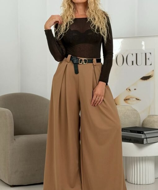 Kelnės "Plačios, dirželis A", camel spalva